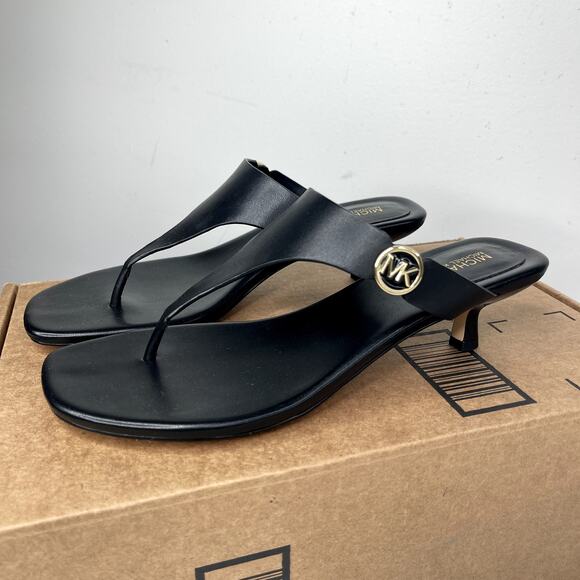 Michael Kors | Women's | 7 | Lucinda Kitten Slide | Black | Leather | Sandal - Picture 3 of 7